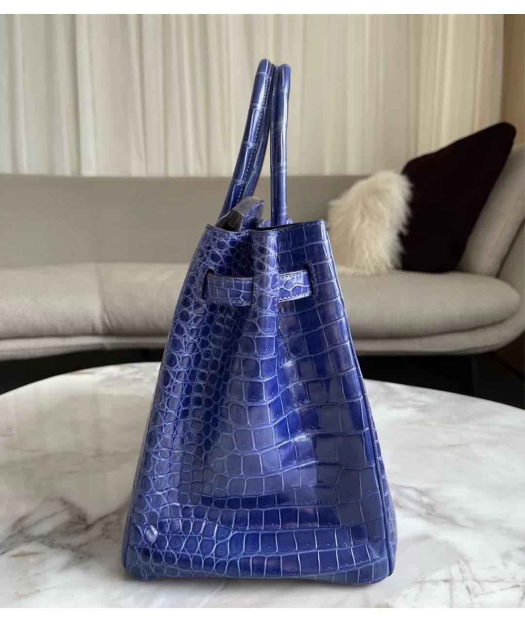 HERMES Синяя кожаная сумка с короткими ручками, фото 5