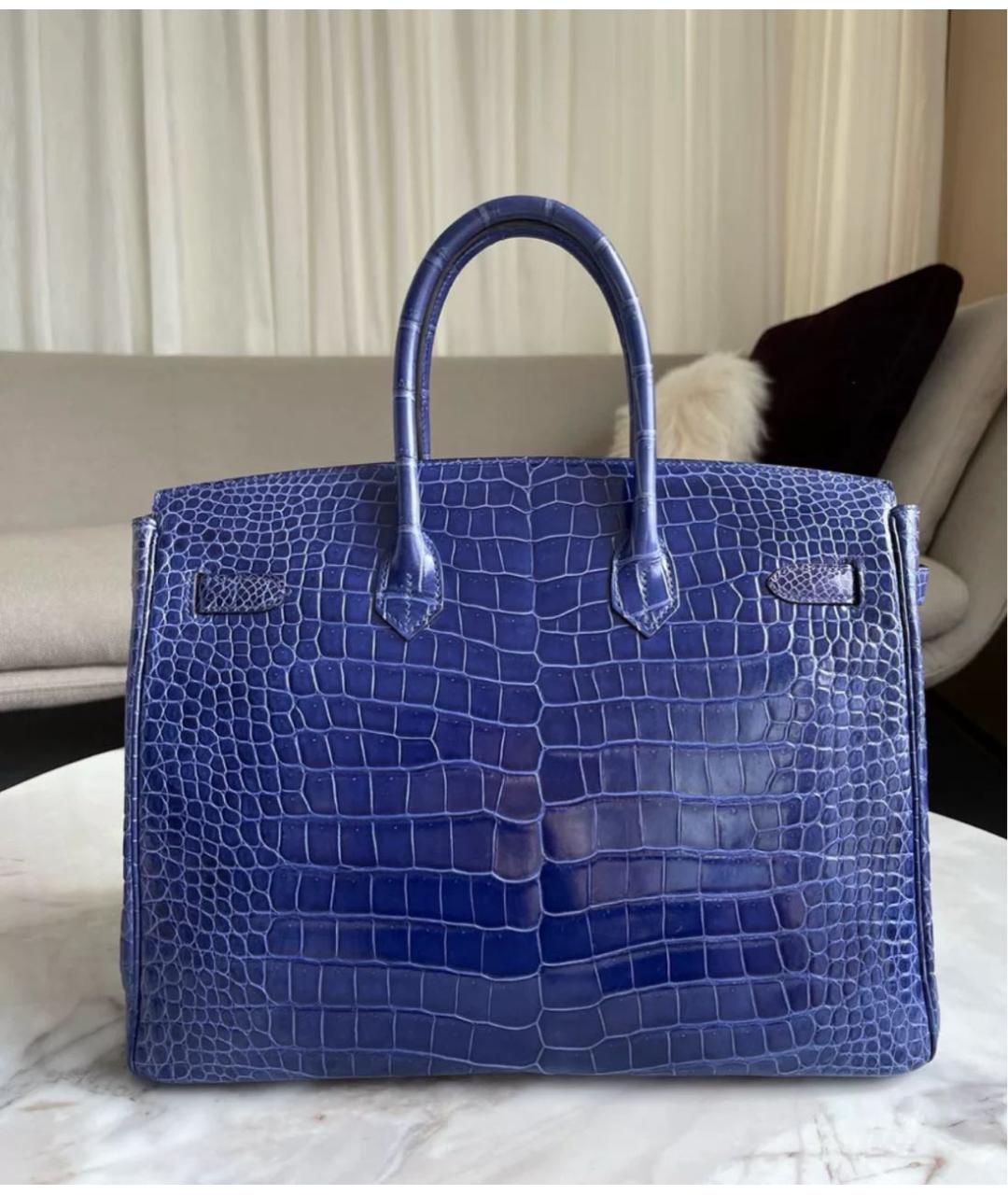 HERMES Синяя кожаная сумка с короткими ручками, фото 4