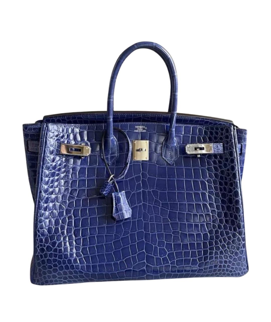 HERMES Синяя кожаная сумка с короткими ручками, фото 1