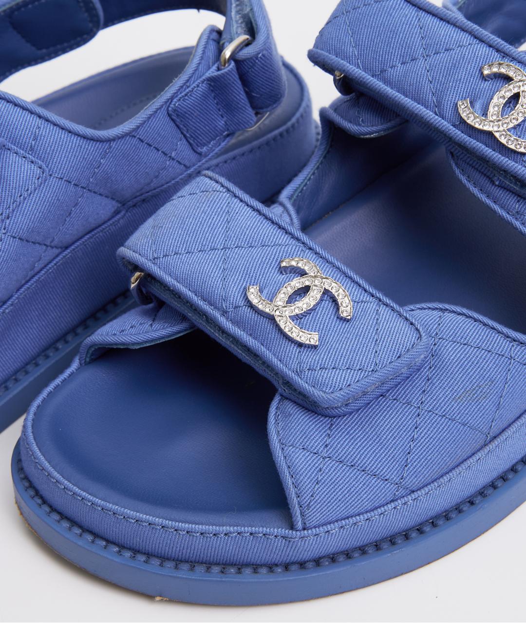 CHANEL Голубые текстильные сандалии, фото 7