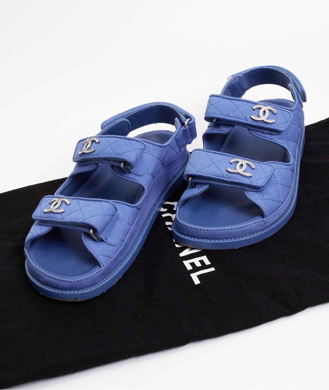 CHANEL Голубые текстильные сандалии, фото 8
