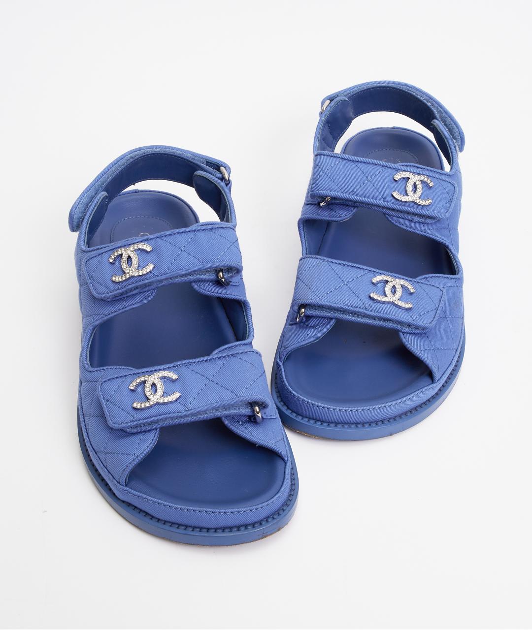 CHANEL Голубые текстильные сандалии, фото 5