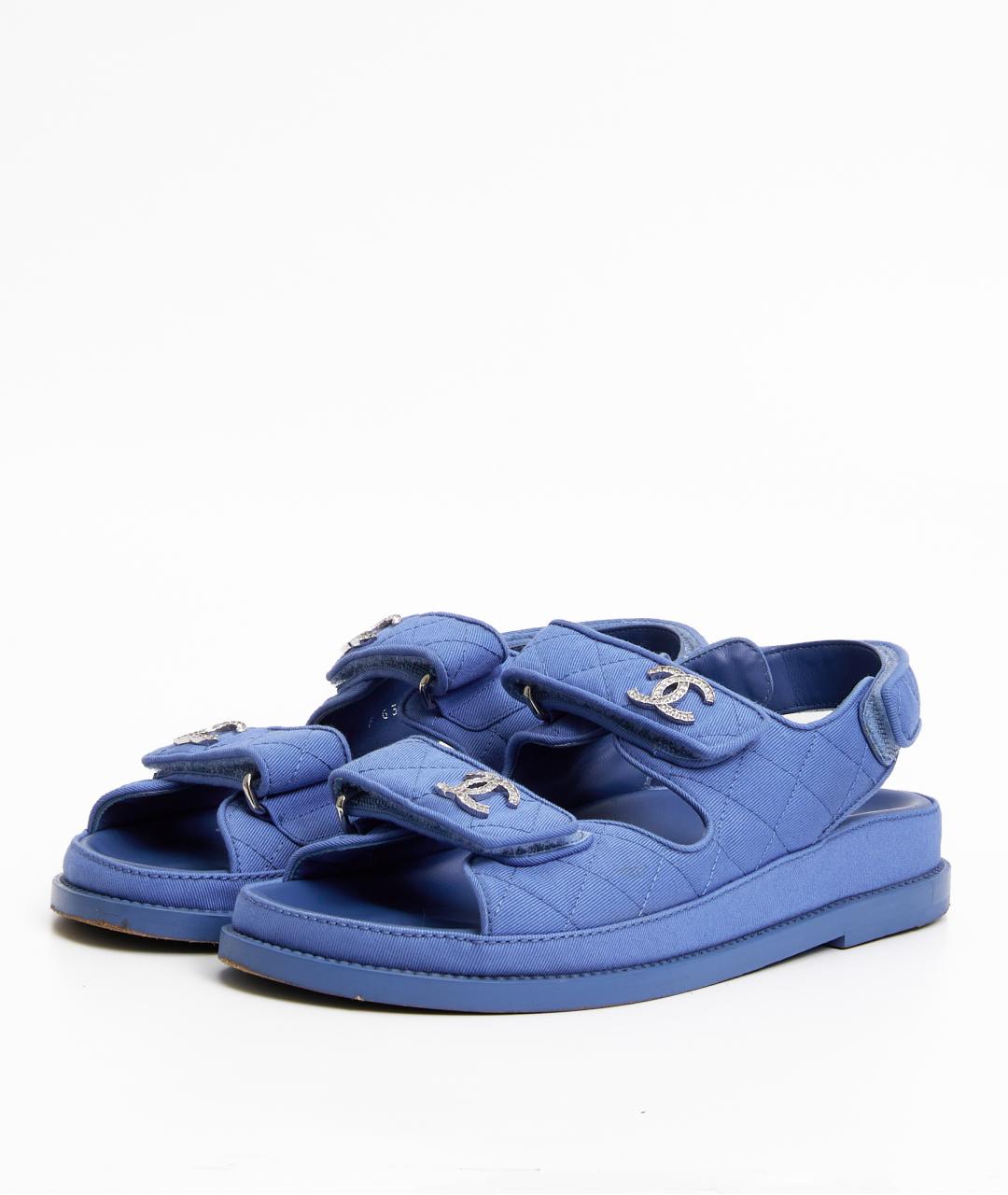 CHANEL Голубые текстильные сандалии, фото 2