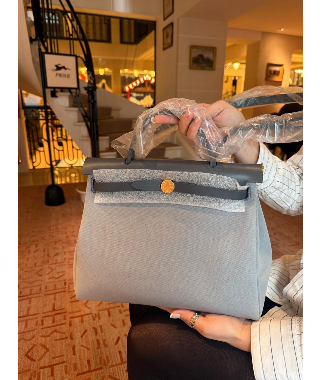 HERMES Серая тканевая сумка через плечо, фото 3