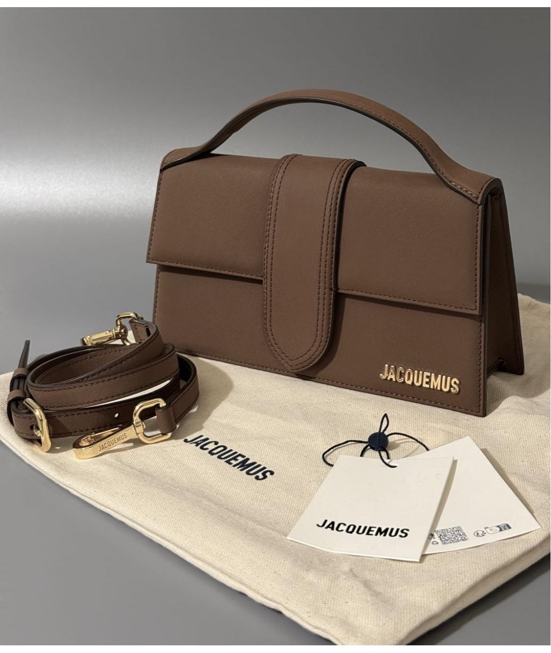 JACQUEMUS Коричневая кожаная сумка с короткими ручками, фото 2