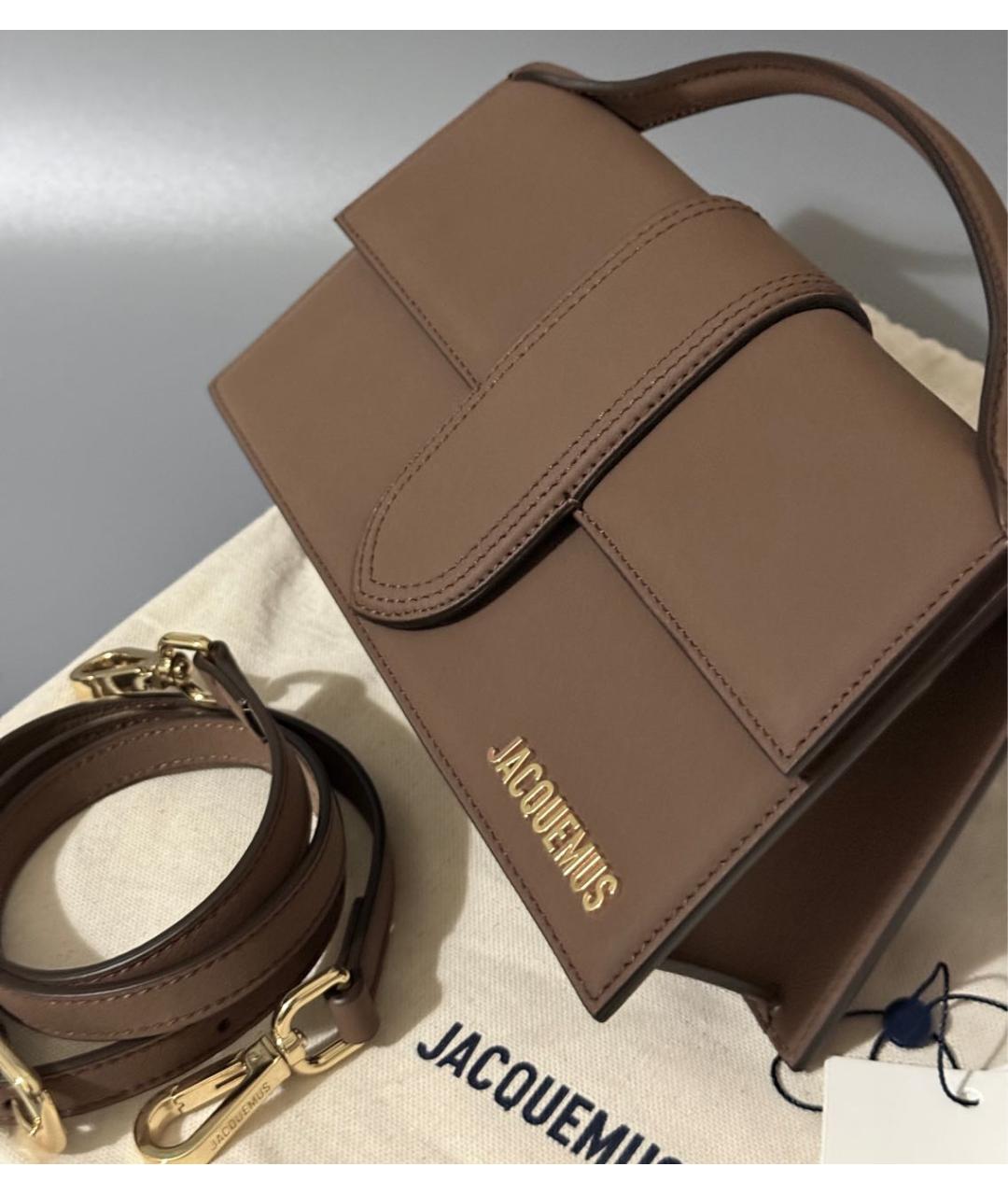 JACQUEMUS Коричневая кожаная сумка с короткими ручками, фото 5