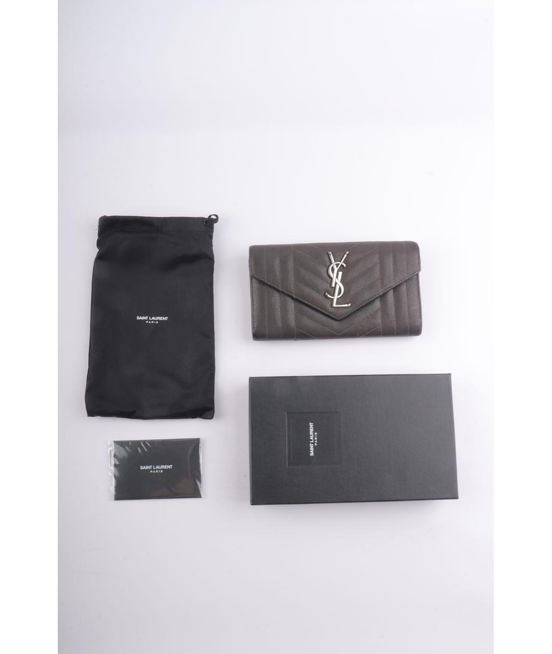 SAINT LAURENT Антрацитовый кожаный кошелек, фото 4