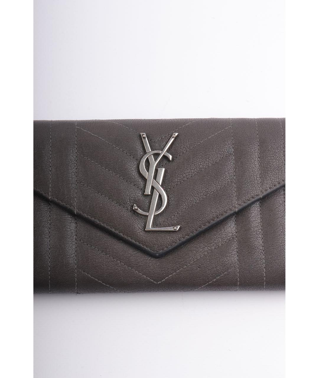 SAINT LAURENT Антрацитовый кожаный кошелек, фото 2