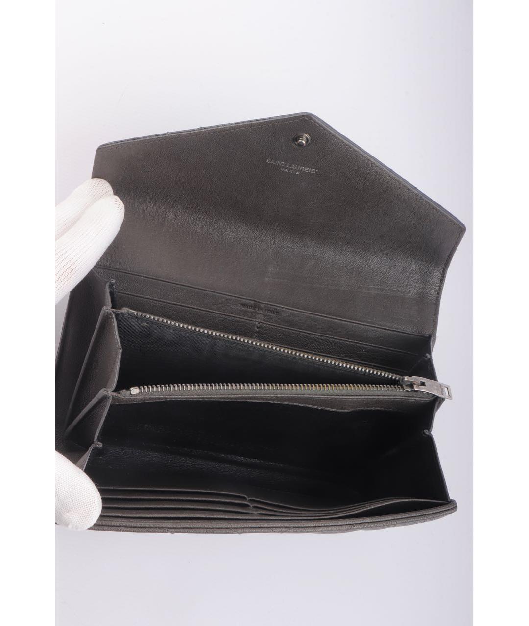 SAINT LAURENT Антрацитовый кожаный кошелек, фото 8