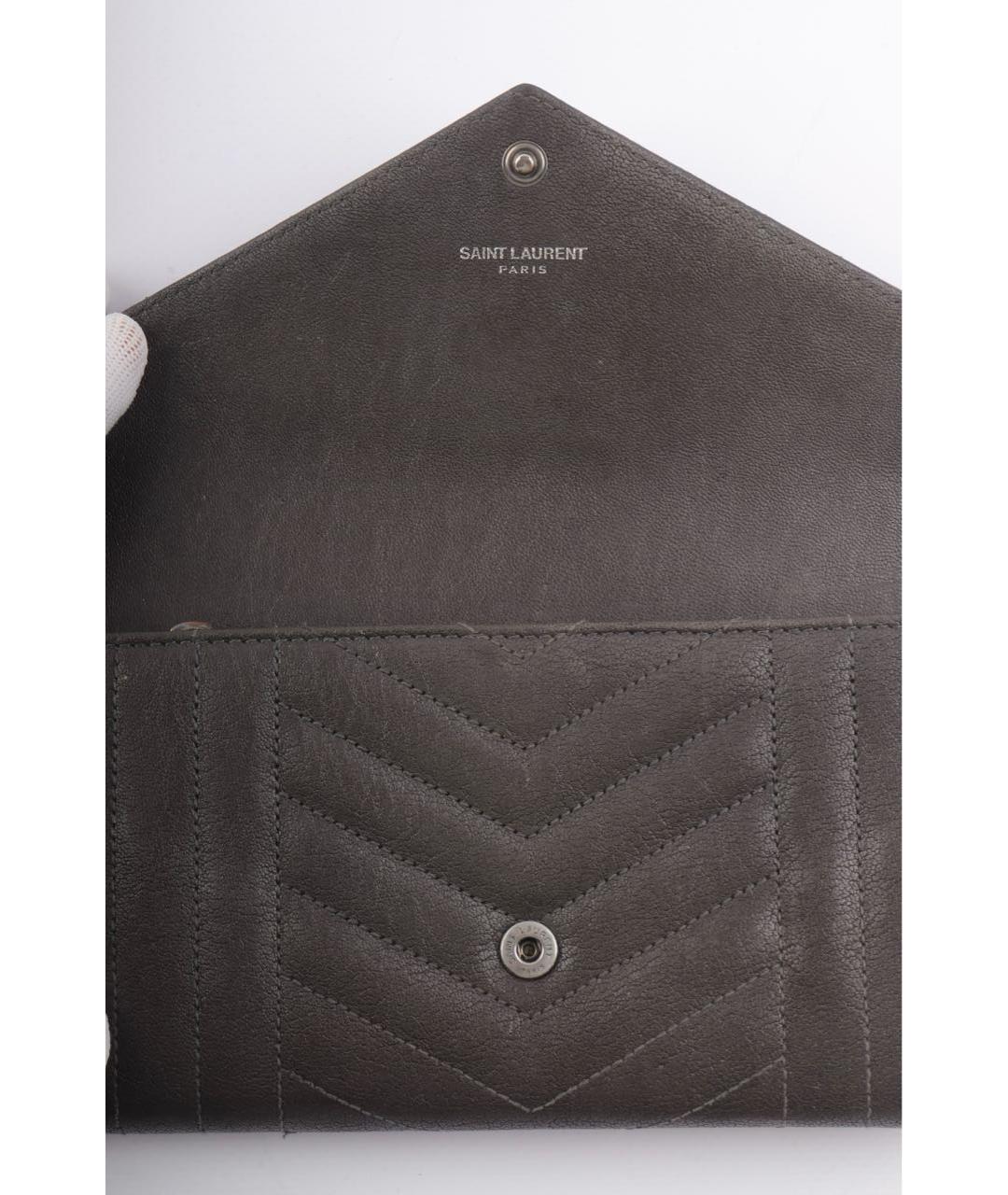 SAINT LAURENT Антрацитовый кожаный кошелек, фото 5