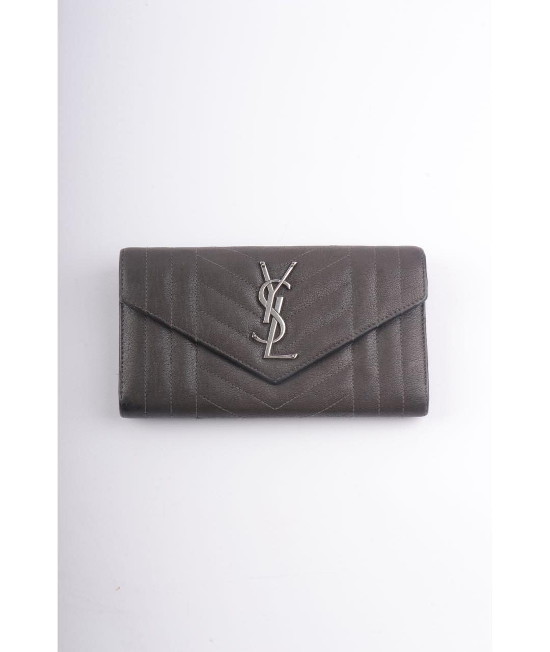 SAINT LAURENT Антрацитовый кожаный кошелек, фото 9