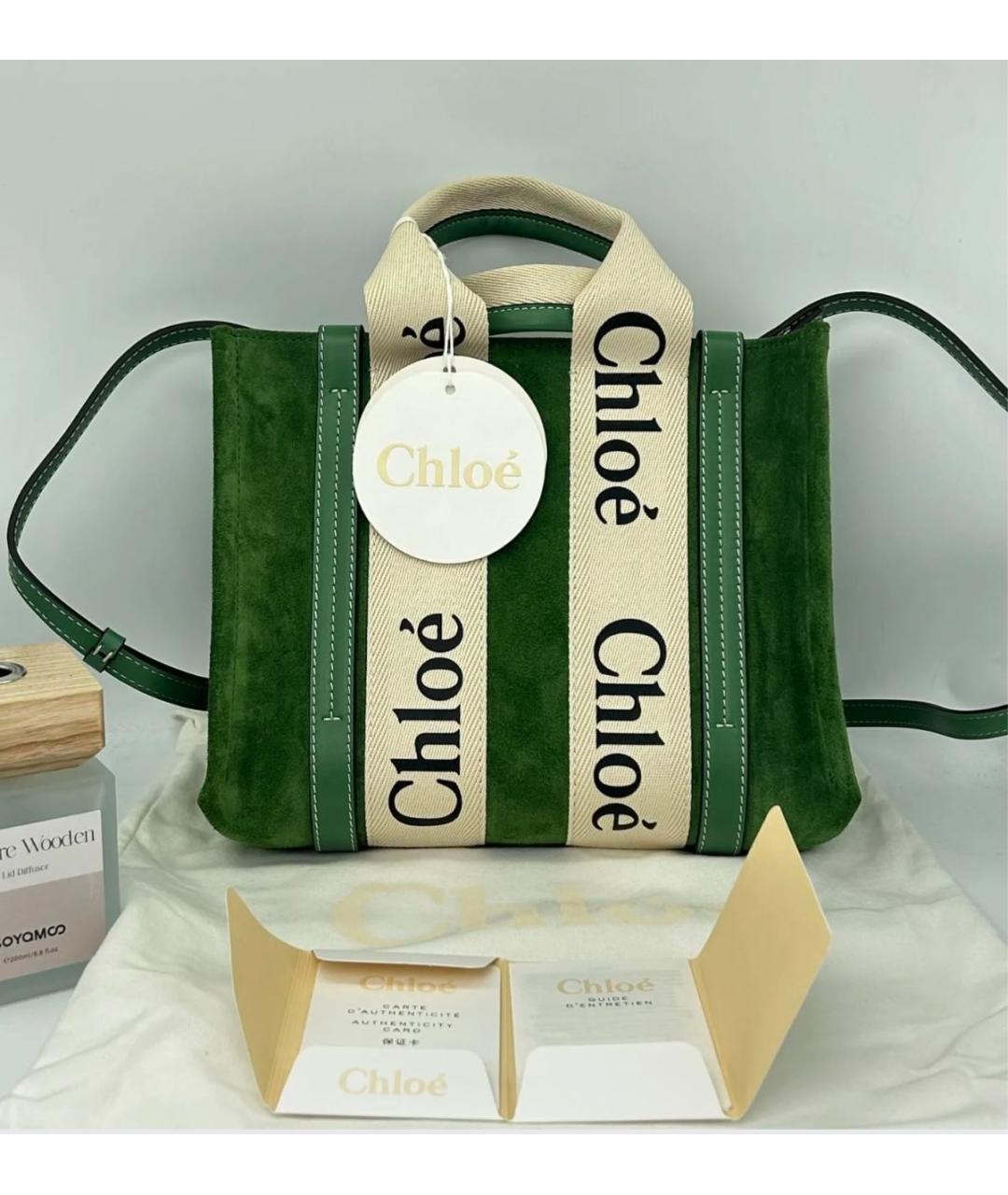 CHLOE Зеленая замшевая сумка тоут, фото 2