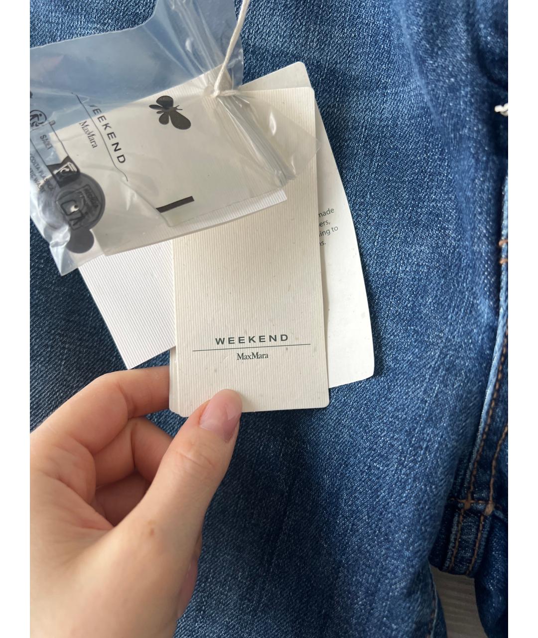 'S MAX MARA Синие хлопко-эластановые прямые джинсы, фото 7