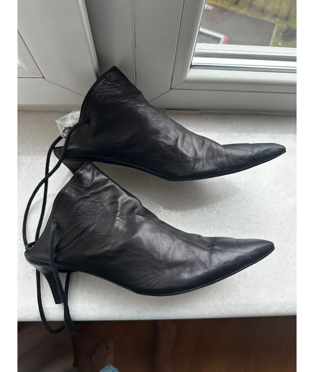 ANN DEMEULEMEESTER Черные кожаные мюли, фото 2