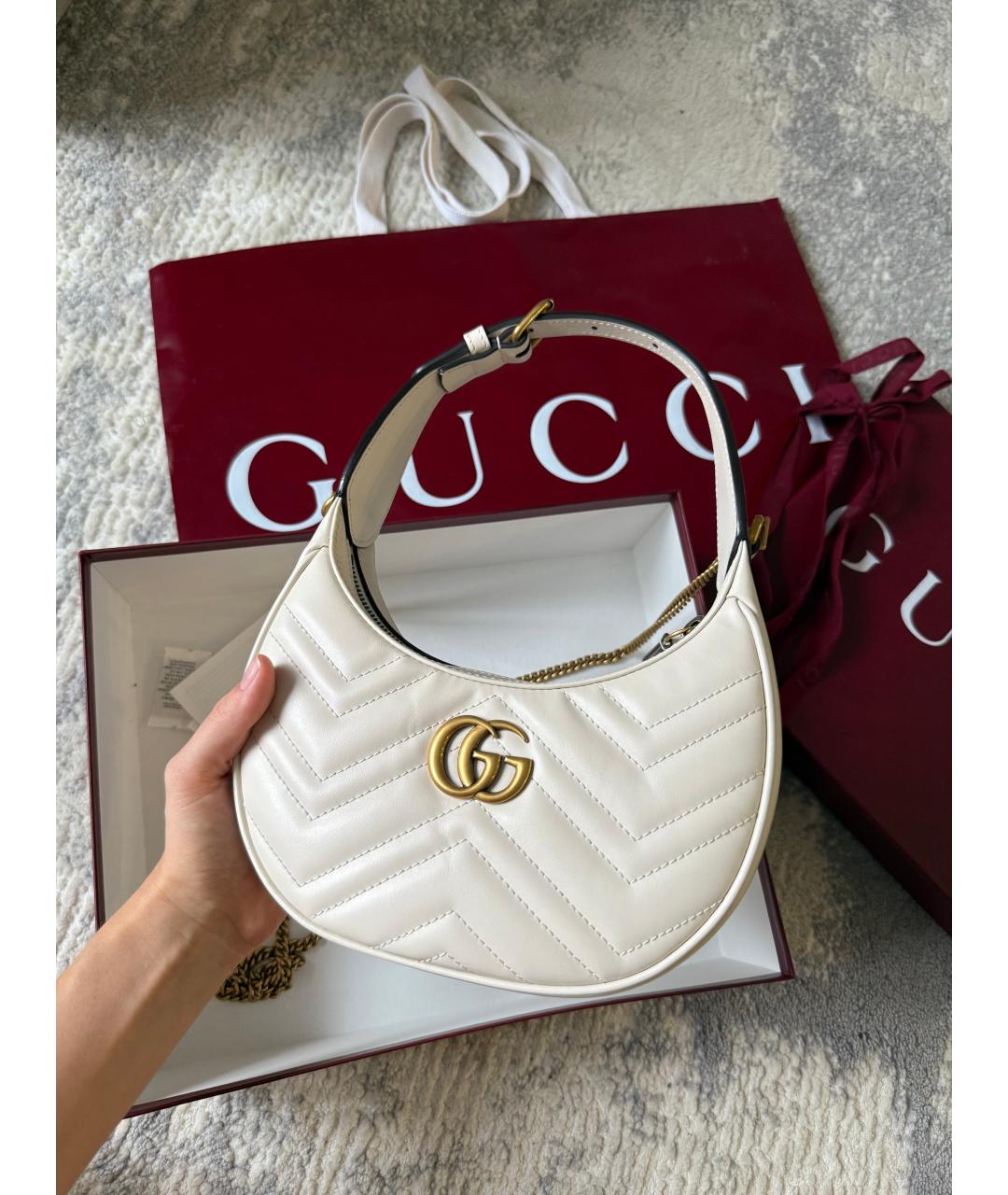 GUCCI Белая кожаная сумка с короткими ручками, фото 5
