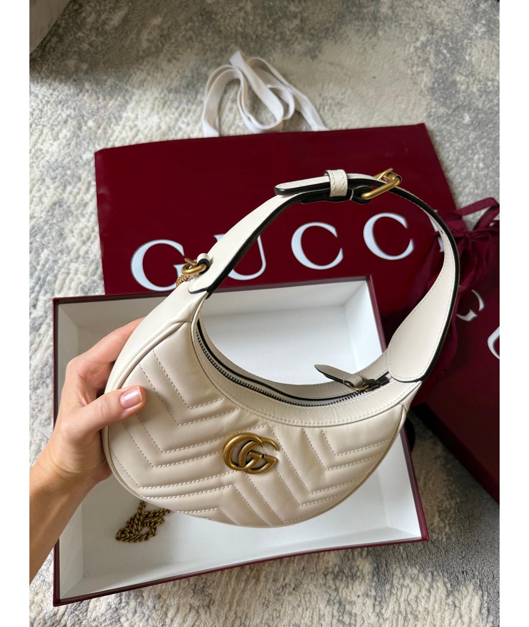GUCCI Белая кожаная сумка с короткими ручками, фото 2