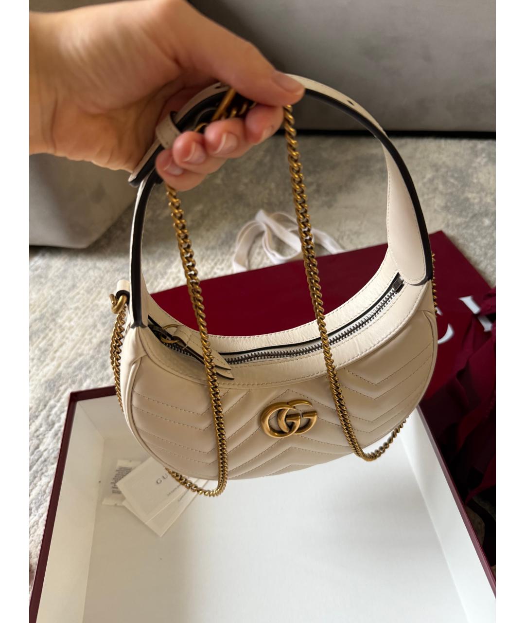 GUCCI Белая кожаная сумка с короткими ручками, фото 3