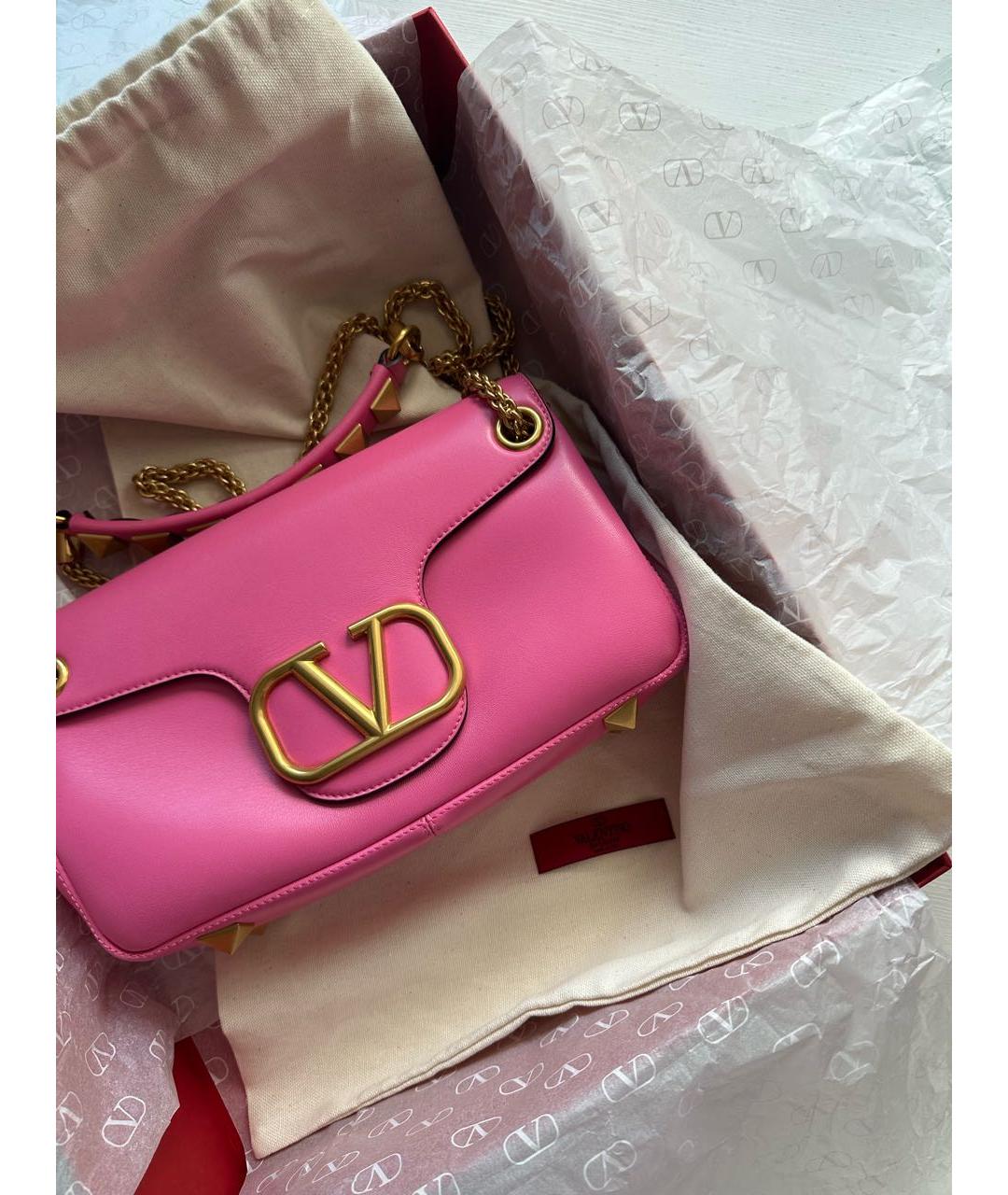VALENTINO Розовая кожаная сумка через плечо, фото 5