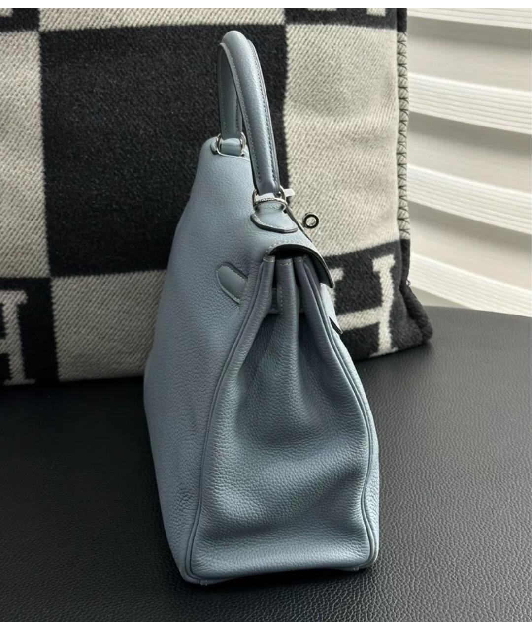 HERMES Голубая кожаная сумка с короткими ручками, фото 5