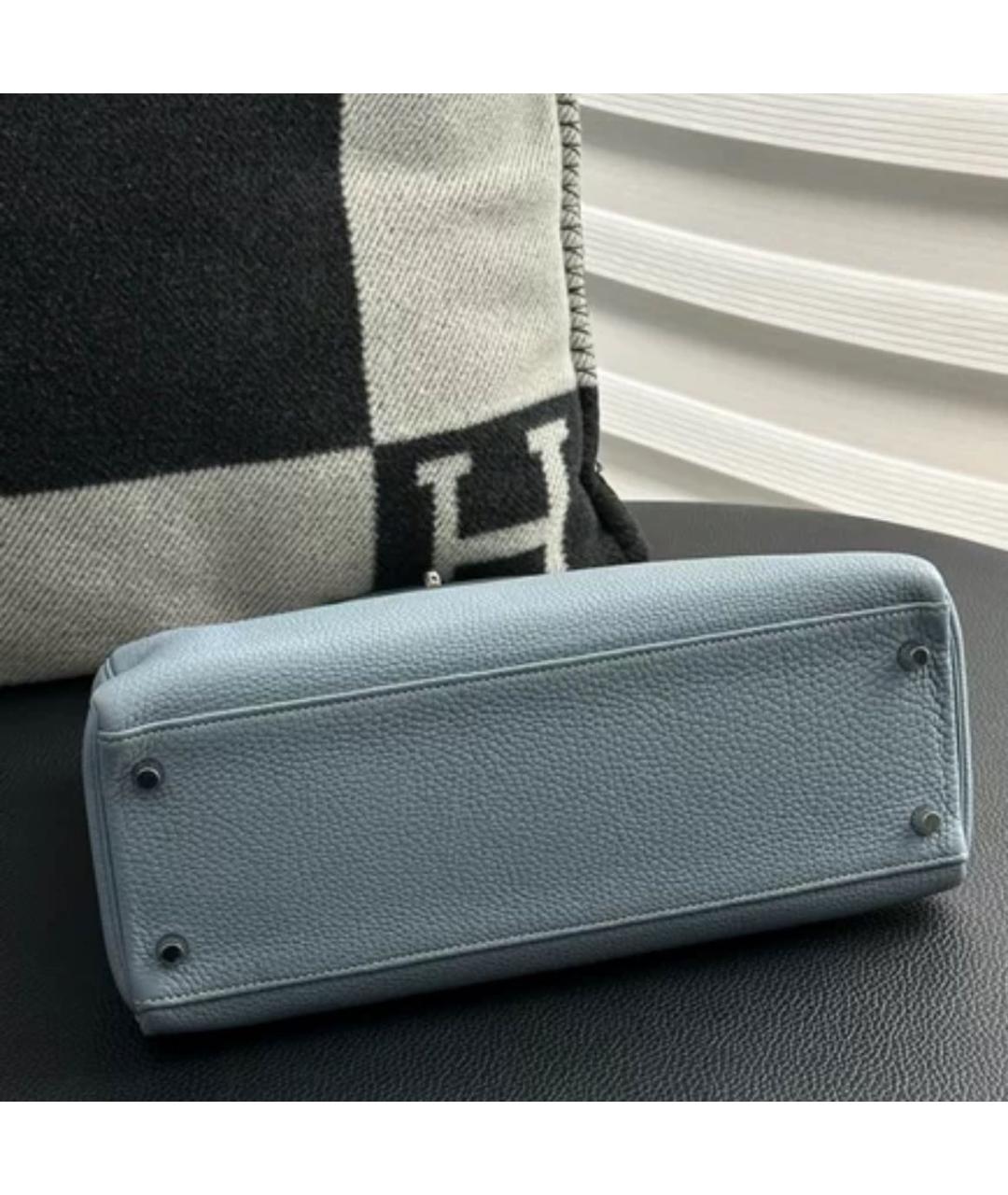 HERMES Голубая кожаная сумка с короткими ручками, фото 3