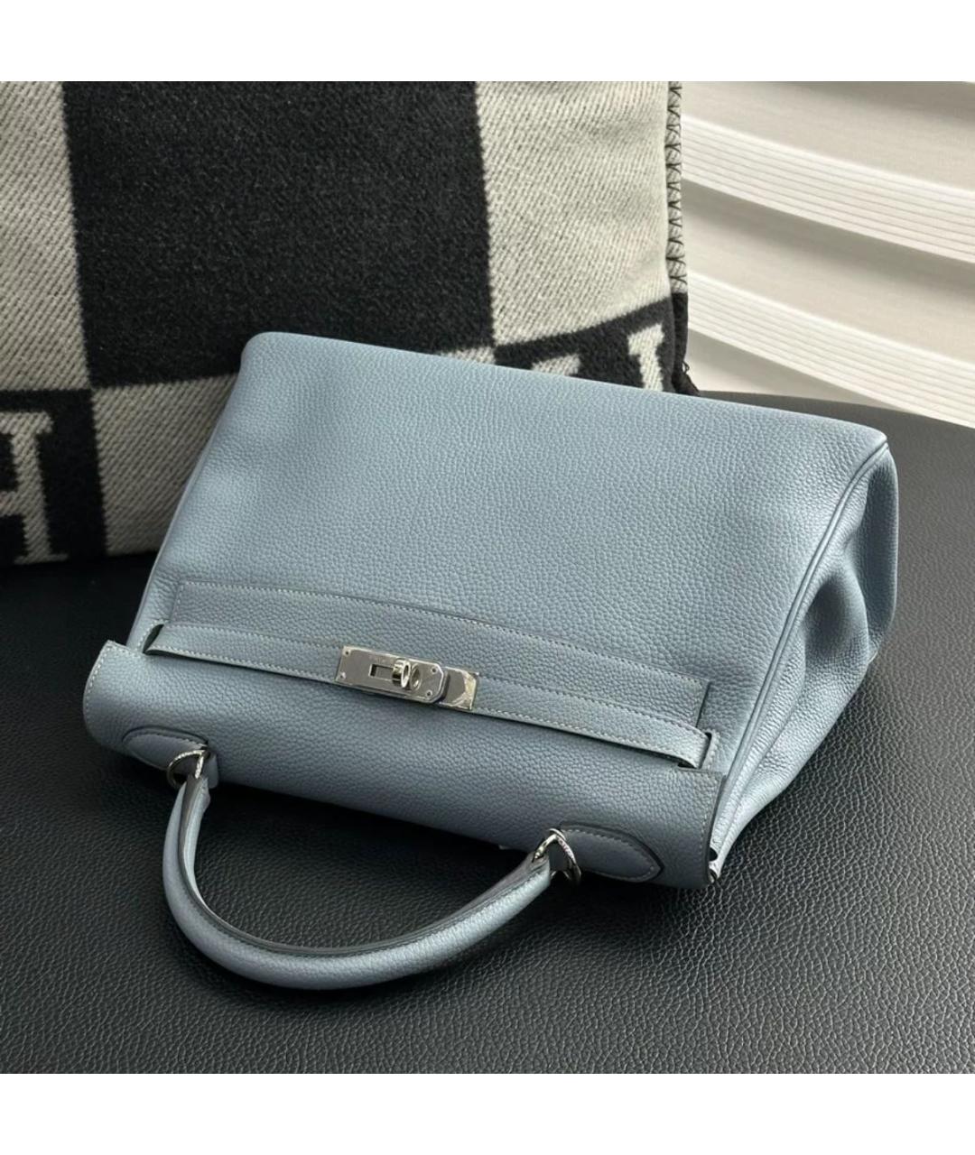 HERMES Голубая кожаная сумка с короткими ручками, фото 4