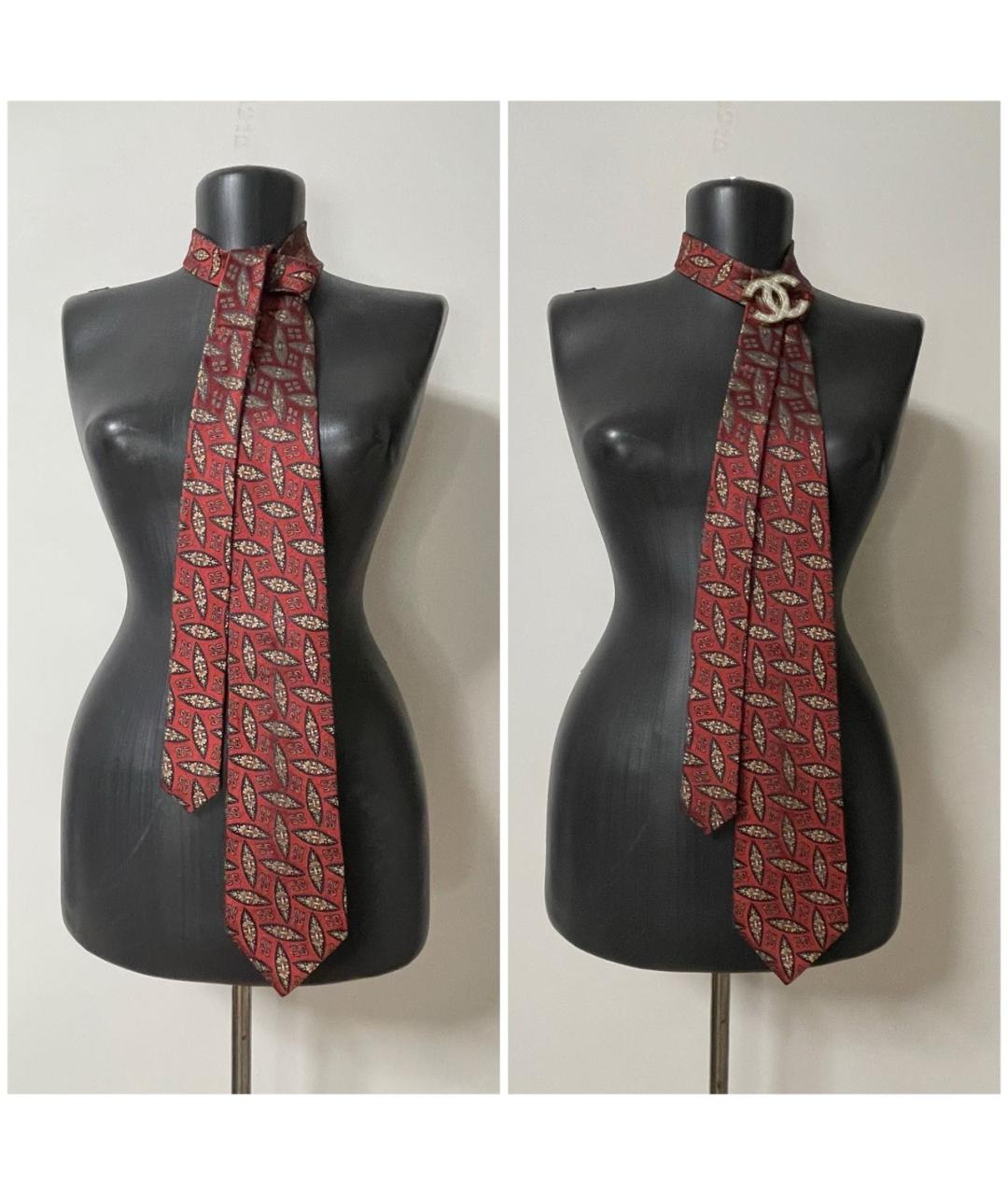CHANEL Бордовый шелковый галстук, фото 4