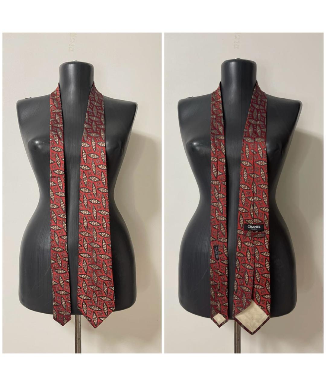 CHANEL Бордовый шелковый галстук, фото 3