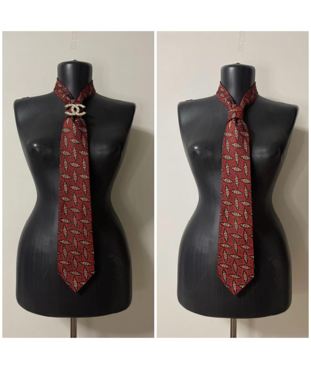 CHANEL Бордовый шелковый галстук, фото 2
