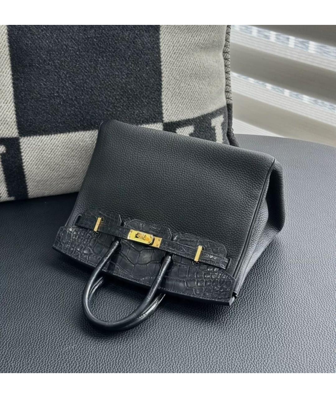 HERMES Черная кожаная сумка с короткими ручками, фото 4