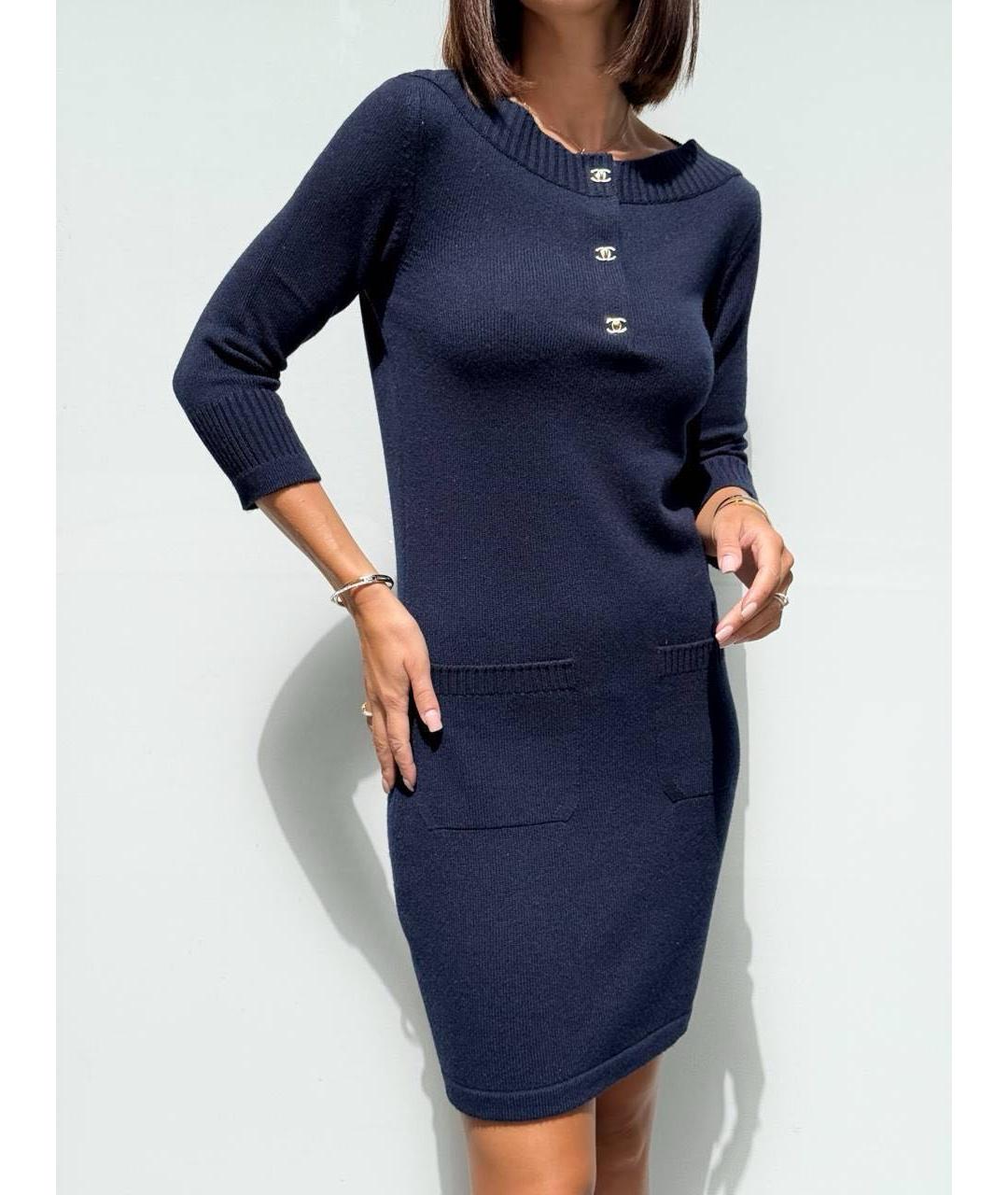 CHANEL Темно-синее кашемировое повседневное платье, фото 5