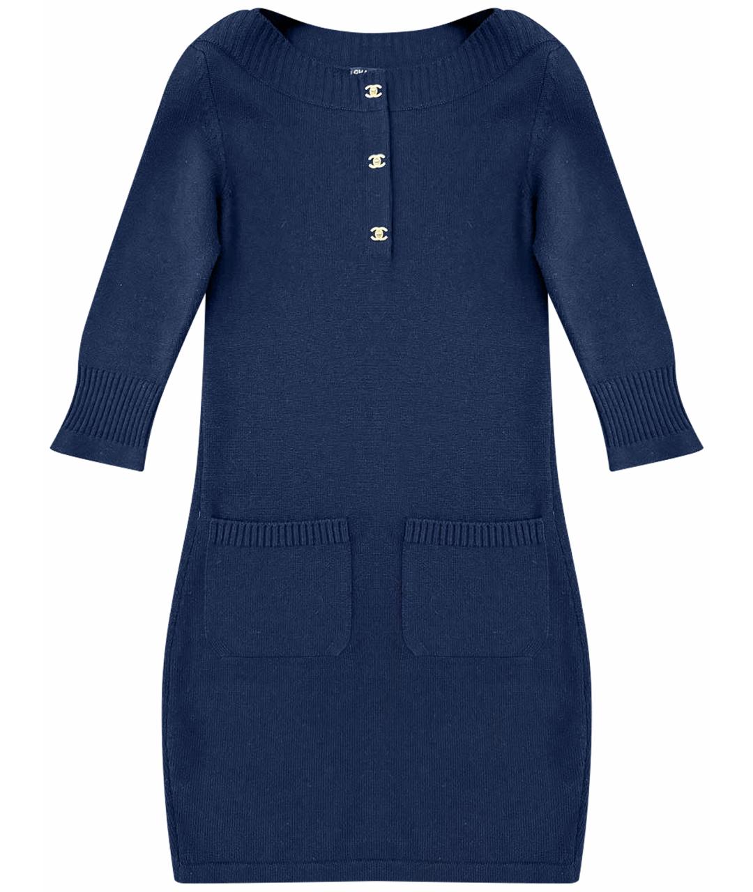 CHANEL Темно-синее кашемировое повседневное платье, фото 1