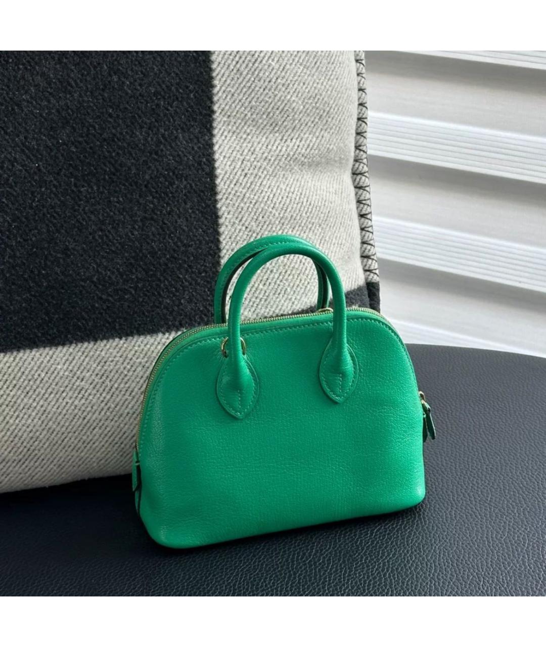 HERMES Зеленая кожаная сумка с короткими ручками, фото 2