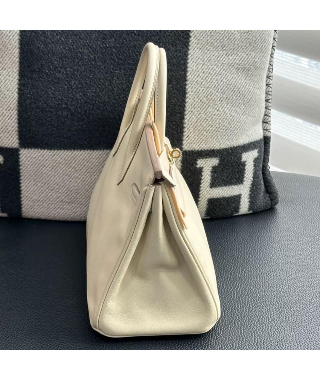 HERMES Бежевая кожаная сумка с короткими ручками, фото 4