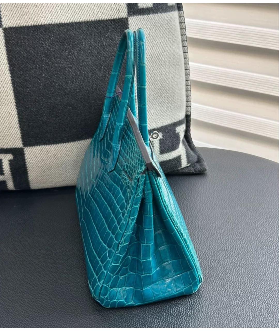HERMES Бирюзовая кожаная сумка с короткими ручками, фото 5