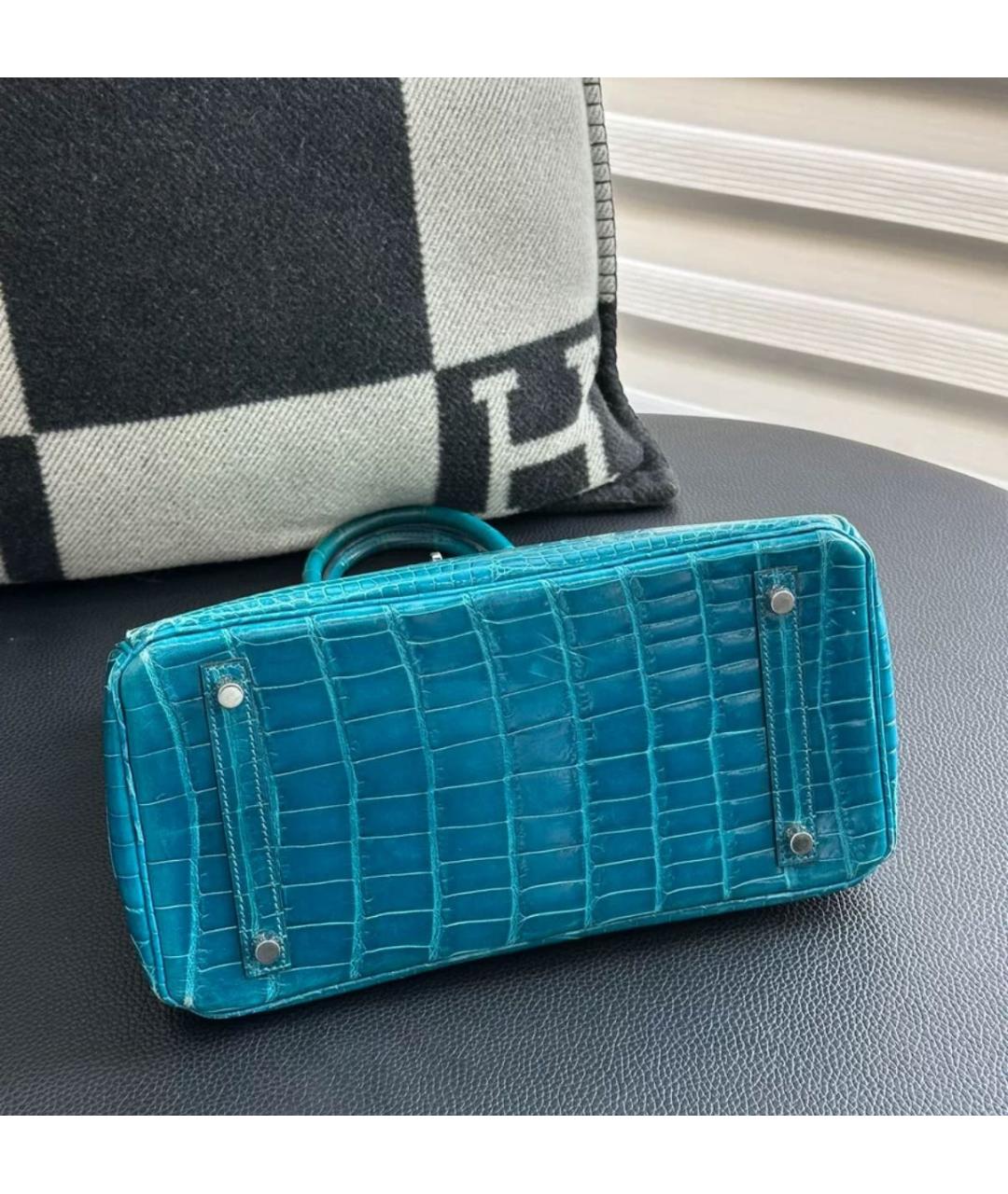 HERMES Бирюзовая кожаная сумка с короткими ручками, фото 4
