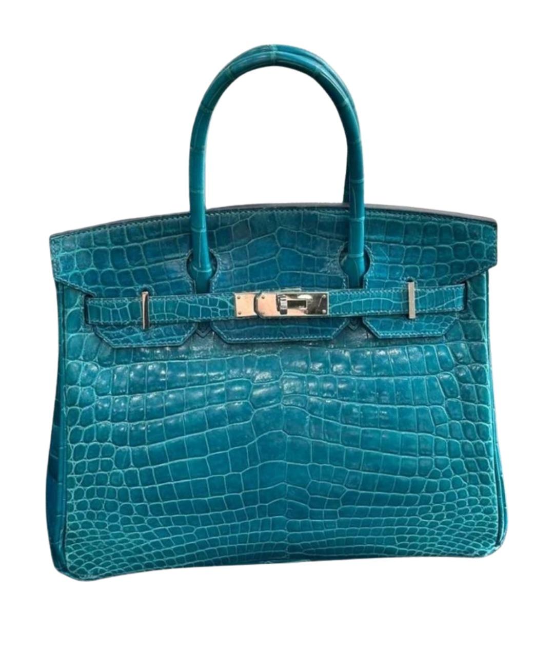 HERMES Бирюзовая кожаная сумка с короткими ручками, фото 1