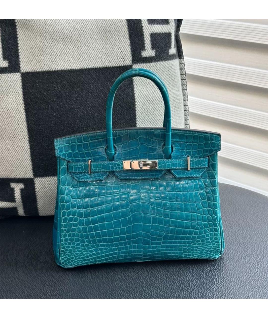 HERMES Бирюзовая кожаная сумка с короткими ручками, фото 7