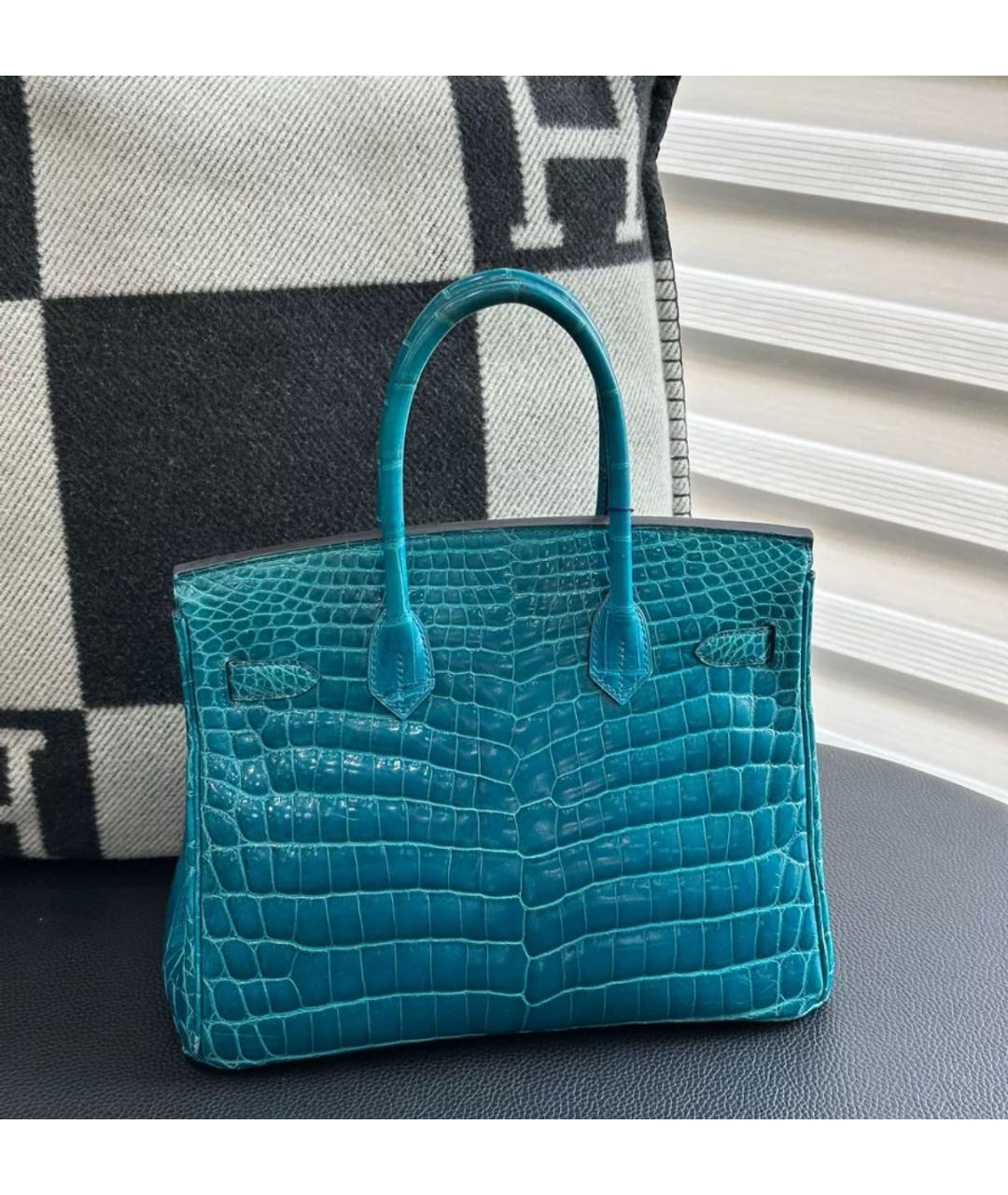 HERMES Бирюзовая кожаная сумка с короткими ручками, фото 2