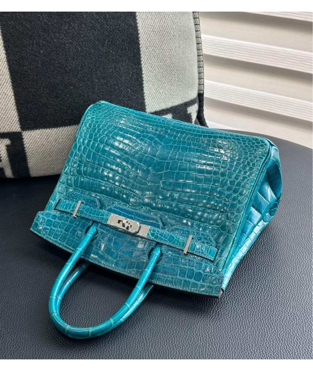 HERMES Бирюзовая кожаная сумка с короткими ручками, фото 3