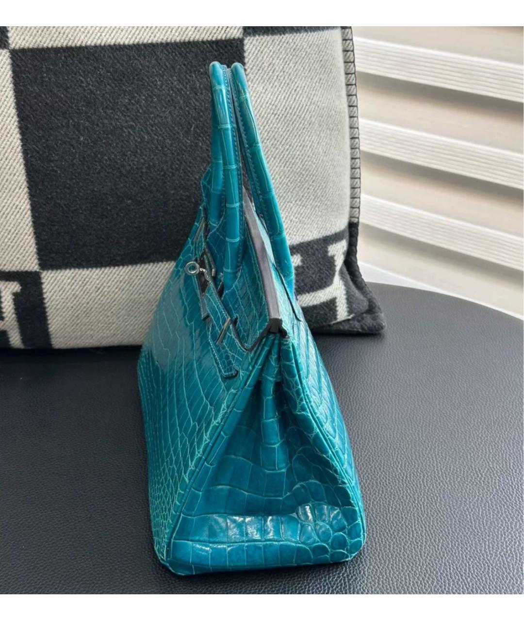 HERMES Бирюзовая кожаная сумка с короткими ручками, фото 6