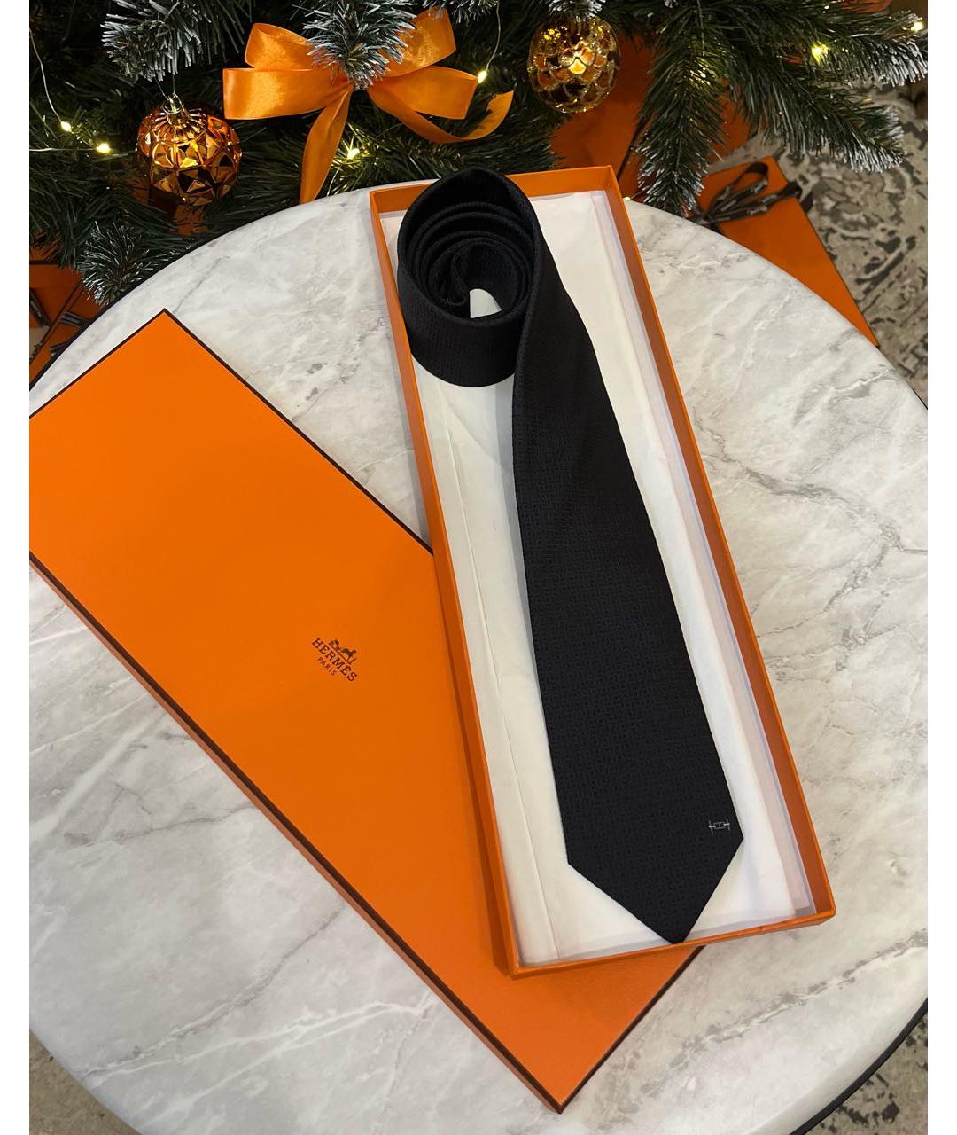 HERMES Черный шелковый галстук, фото 2