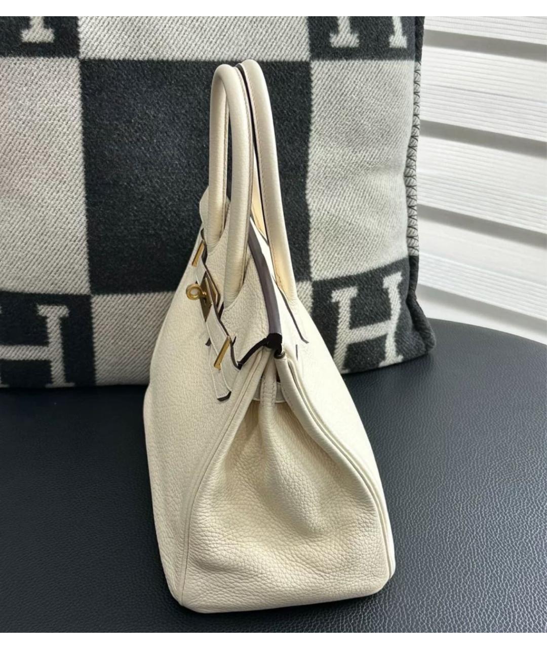 HERMES Бежевая кожаная сумка с короткими ручками, фото 6