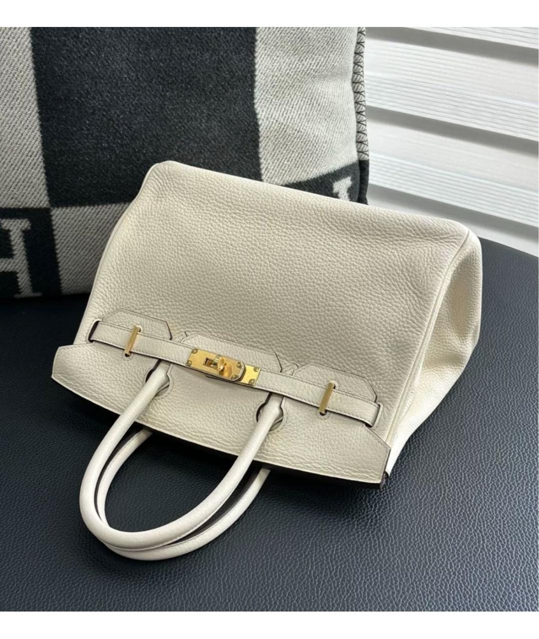 HERMES Бежевая кожаная сумка с короткими ручками, фото 4