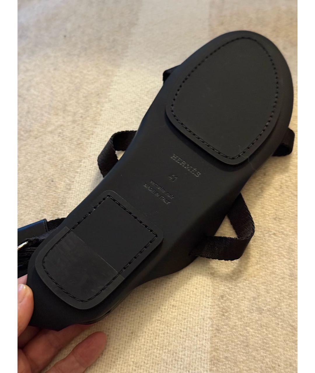 HERMES Черные кожаные сандалии, фото 8