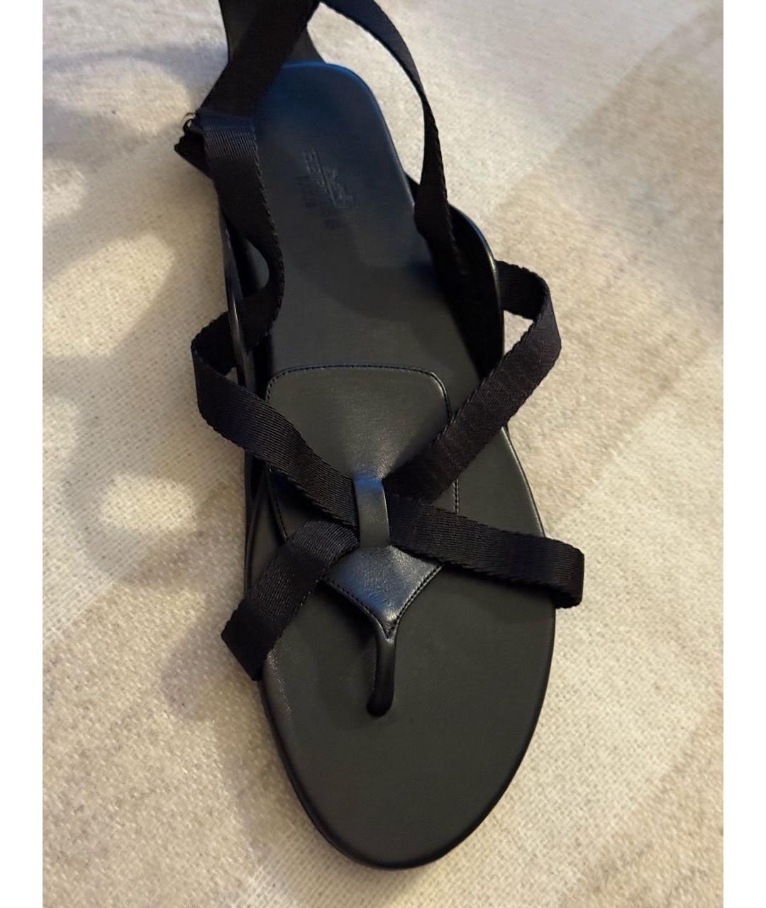 HERMES Черные кожаные сандалии, фото 7