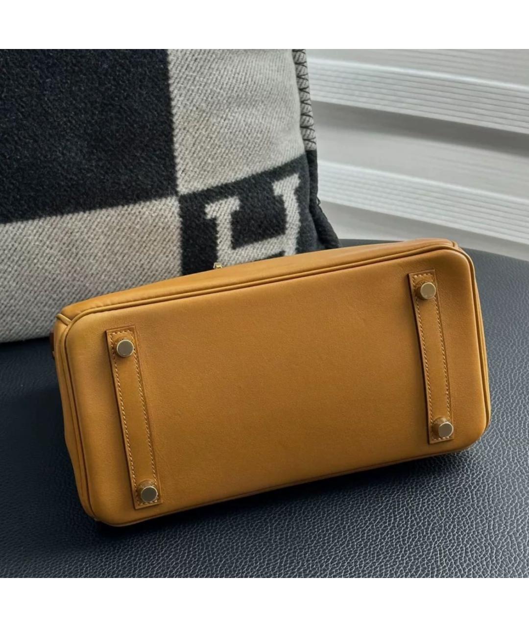 HERMES Горчичная кожаная сумка с короткими ручками, фото 3