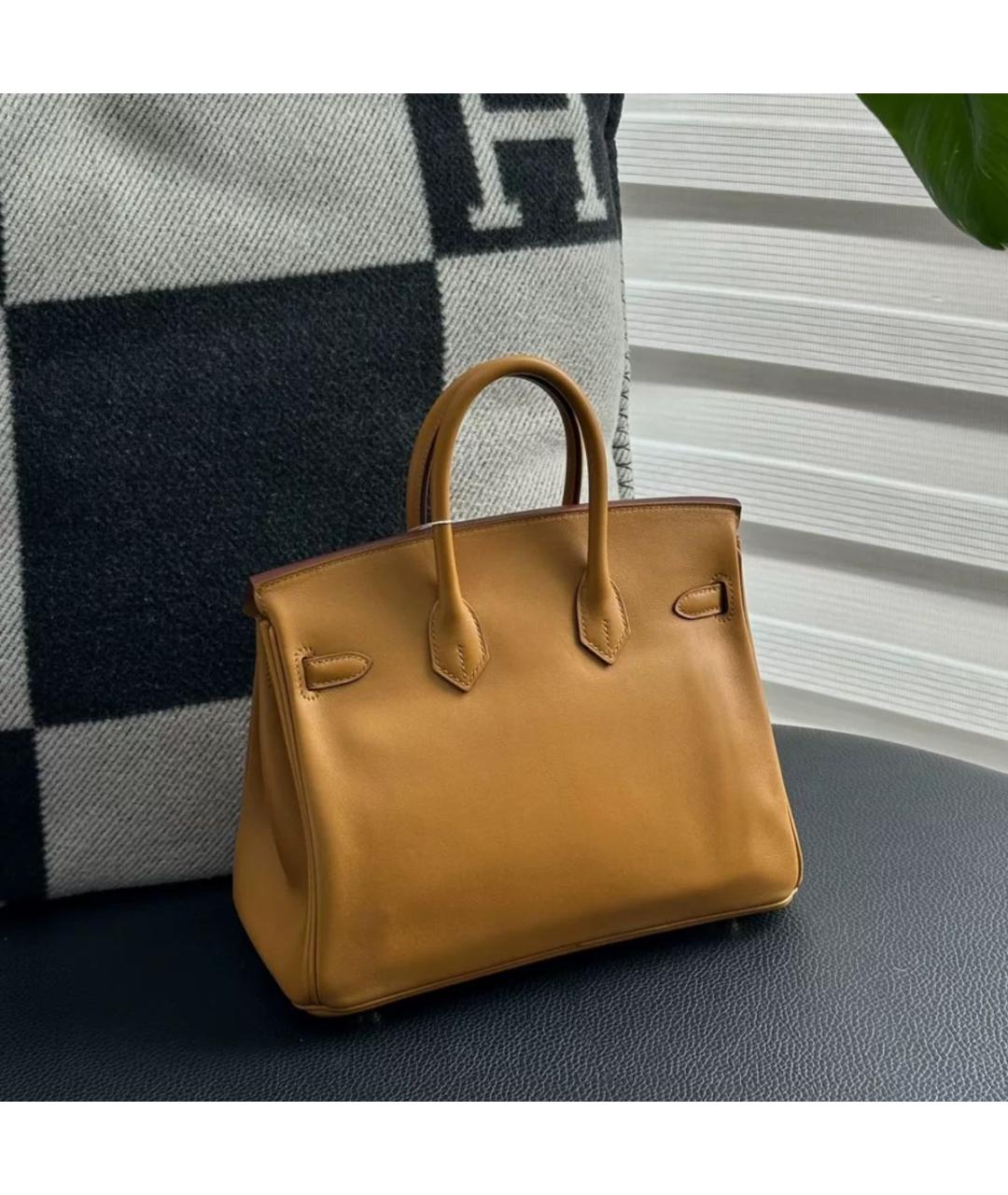 HERMES Горчичная кожаная сумка с короткими ручками, фото 2