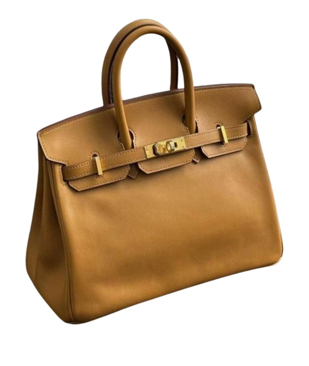 HERMES Горчичная кожаная сумка с короткими ручками, фото 1