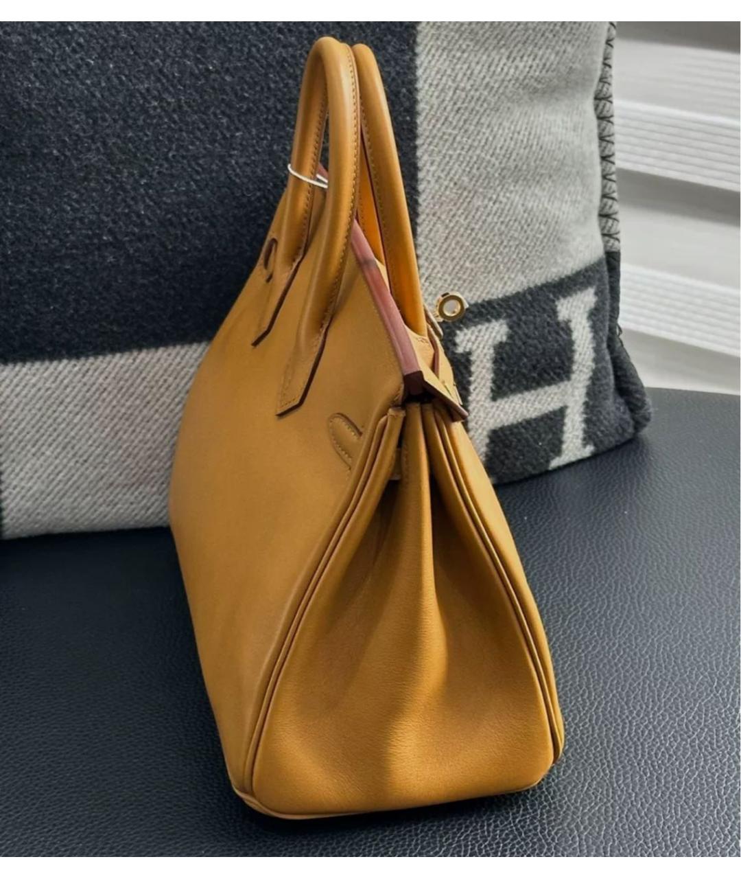 HERMES Горчичная кожаная сумка с короткими ручками, фото 5