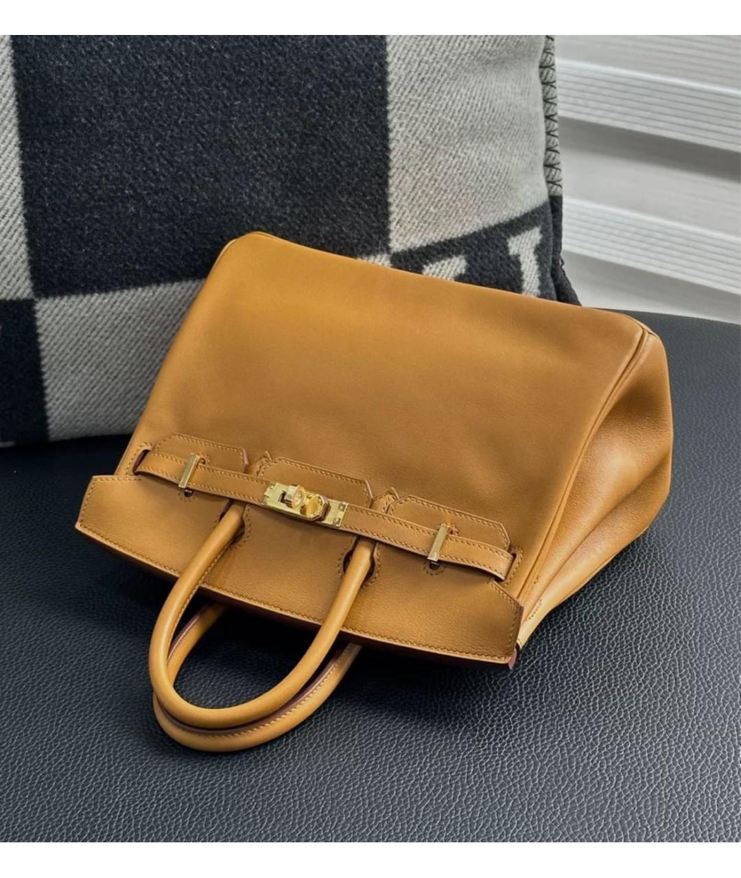 HERMES Горчичная кожаная сумка с короткими ручками, фото 4